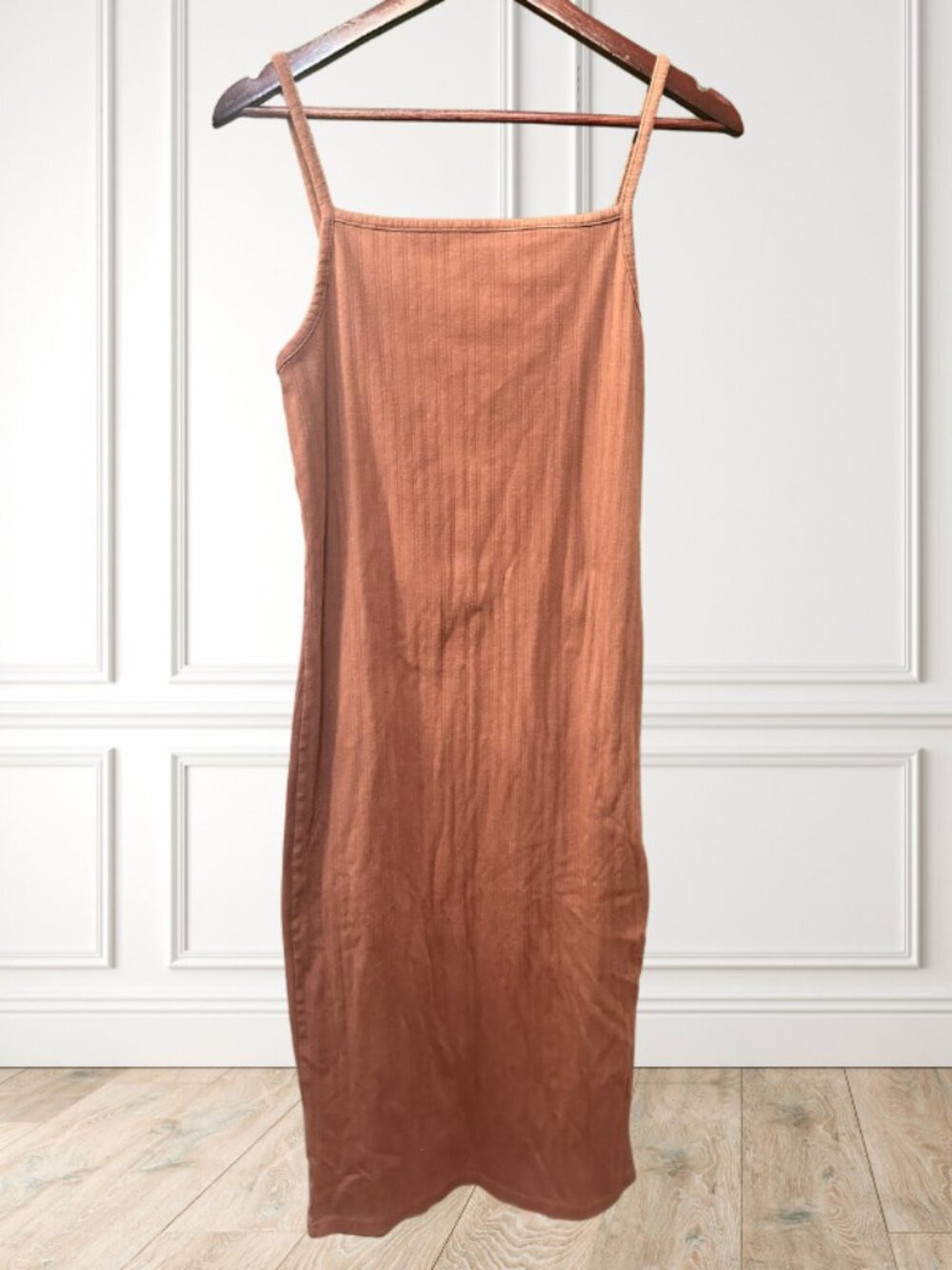 Wild Fable Brown Ribbed Maxi Dress Spaghetti Strap Y2K 90s Minimalist